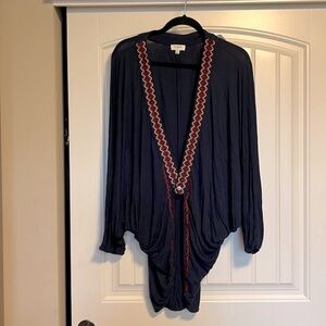 Umgee Blue Open Shrug Knit Kimono Dolman Sleeve Size S/M Navy Multi Southwest